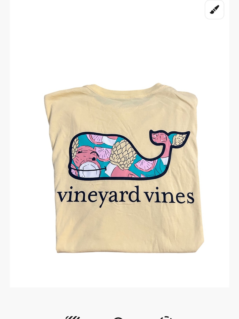 Vineyard Vines adult Short Sleeve Tee in Pale Butter Yellow with Floral Whale
